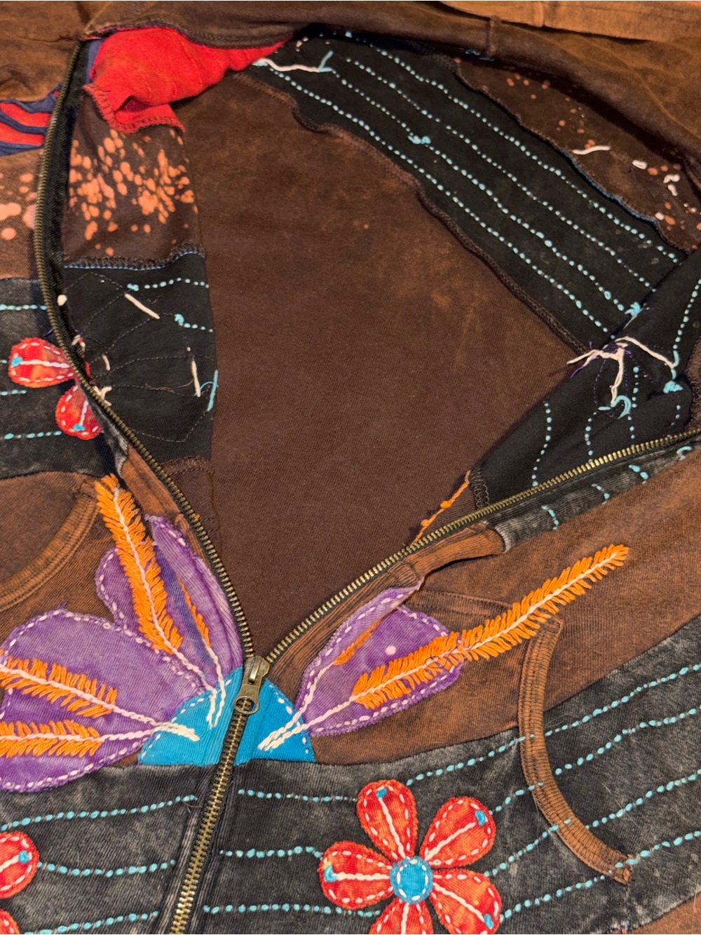 Rising International Brown Suede Embroidered Hooded Trench - Picture 5 of 8